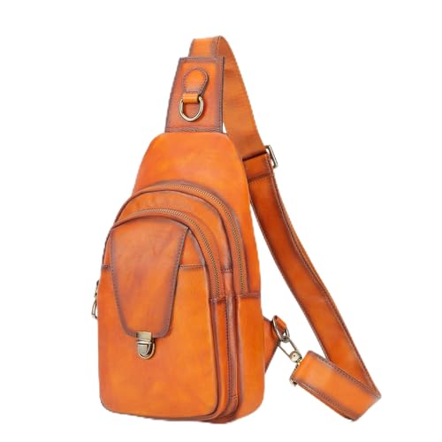 Image of NIUCUNZH Genuine Leather Sling Bag Front Metal-Latch Crossbody Bags Handmade Vintage Chest Shoulder Backpack for Women Men