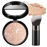 Colour Correcting Powder Foundation with Brush - Baked Foundation for Mature Skin - Brighten Color Foundation Powder Full Coverage - Oil-Control Mineral Powder Foundation,Matte Natural Finish(Beige)