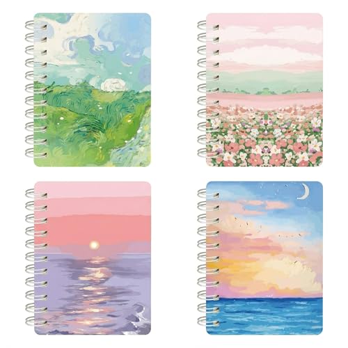 Carnet A7 spirale bloc-notes de poche vierge pour dessin et journal intime lot de 4