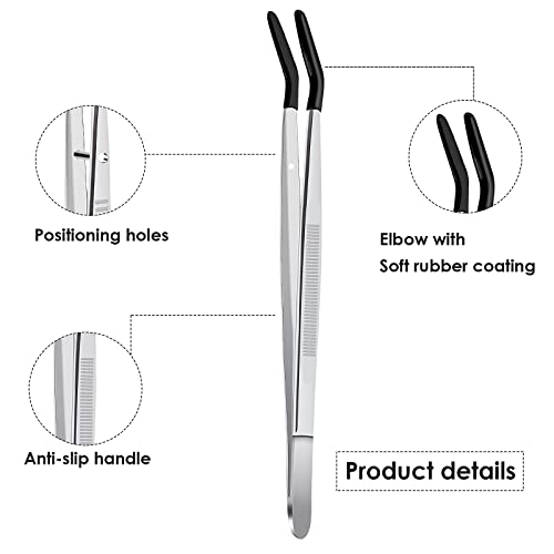 Grevosea 2-Piece Rubber-Tipped Curved Tweezers, Stainless Steel, Black, Long & Bent Tips for Crafts & Jewelry Repair - Image 3