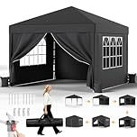 JUMMICO Pop Up Gazebo 3x3m with Sides, Heavy Duty Waterproof Tent, 4 Removable Sidewalls, UV50+ Sun Shelter, 3-Way Adjustable Height, Folding Pavilion for Garden, Party, Camping - Grey