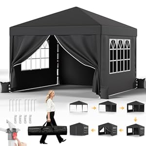 JUMMICO Pavillon 3x3 Wasserdicht Stabil Winterfest Höhe Verstellbar, Faltpavillon mit 4 Seitenwänden, Pavillion UV Schutz 50+, Gartenpavillon Faltzelt für Garten, Innenhof, Camping, Gazebo Grau