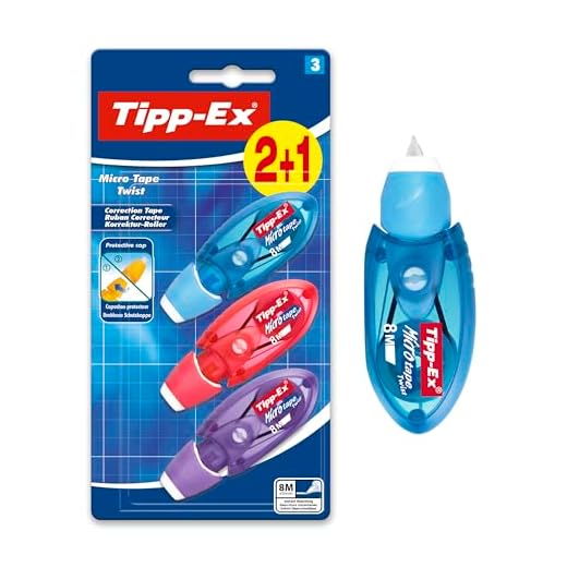 BIC Tipp-Ex Cinta Correctora de Bolígrafos, Óptimo para Material Escolar, Micro Tape Twist, 8m x 5mm, Con Cabezal Rotativo, Blíster de 3, Multicolor