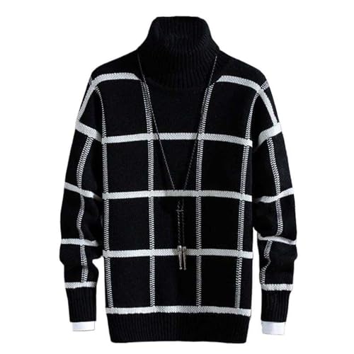 Pull classique à col roulé pour homme en maille épaisse et chaude motif à carreaux élégant