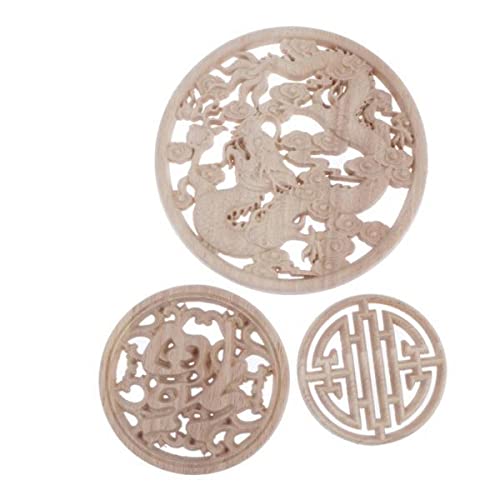 ATORSE™ 2x3pcs Round Wooden Carved Engraved Floral onlay Applique for Door Furniture-image-27