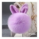 Form Muster: Tier LUOSI Trinket Kaninchen Häschen Keychain Pompon Fluffy Frauen Kaninchen-Ohr-Pelz-Kugel-Schlüsselanhänger Ringe Tasche Femme Pompon Schlüsselring (Color : Purple)