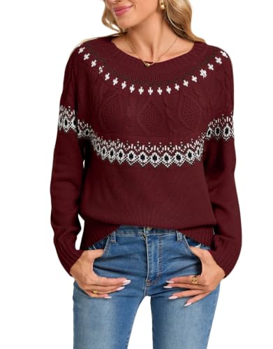 Image of Women's Vintage Fair Isle Pullover Sweater Lightweight Knit Tops