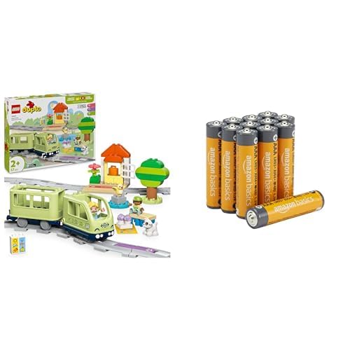 LEGO Duplo Tren Aventura Interactivo, 14 vías/Sonido, 2+ años, 10427, & Pilas AAA Alcalinas Amazon Basics 12 Unidades, 10 años