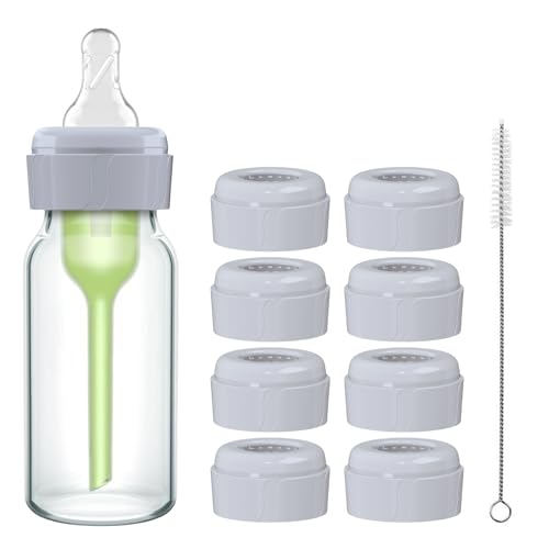 8pcs Replacement Baby Bottle Nipple Ring Collars w/Cleaning Brush for Dr. Brown's Narrow Bottles 4oz & 8oz | 1 Count(Pack of 8) BPA Free | Plastic & Glass Bottles | Mess-Free No Leak or Spills Collars