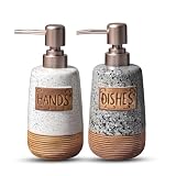 Hand and Dish Soap Dispenser Set, Farmhouse Ceramic Soap Dispenser for Kitchen Sink, 15 OZ Vintage Hand Wash Liquid Dispenser for Bathroom Farmhouse Modern Kitchen Decor Accessories