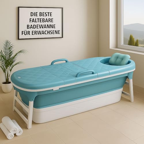 CRS faltbare Badewanne Erwachsene 138cm Länge | Klappbare mobile Badewanne für Dusche und Badezimmer | tragbare Klappbadewanne zum Aufstellen Blau