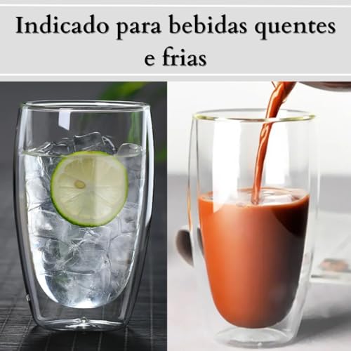 Copo Parede Dupla Vidro Duplo Borossilicato Transparente 450ml Grande Suco Refrigerante Chopp Cervej