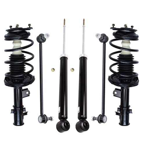 Image of Detroit Axle - Front 6pc Struts Shocks Kit for 2006-2011 Hyundai Accent Kia Rio Complete 2 Struts with Coil Spring 2 Sway Bar Links 2 Rear Shock Absorbers 2007 2008 2009 2010 Replacement Ready Strut