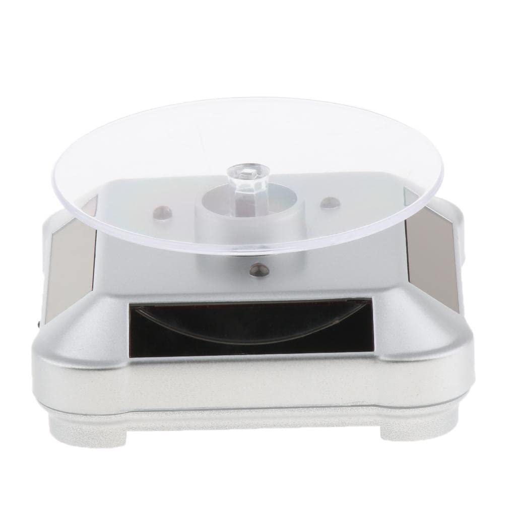 Solar Powered Rotary Display Stand Turn Table Changing Color Lights Silver-image-22