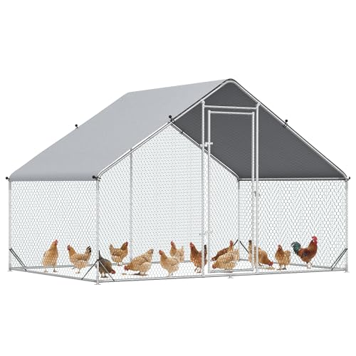 PawHut Enclos poulailler chenil volière extérieur 6 m² - Parc grillagé dim. 3L x 2l x 2H m - Espace Couvert - Acier galvanisé