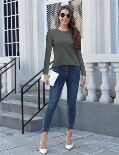 Image of YUCOLEN Long Sleeve Shirts for Women Cotton Crew Neck Casual Tops Fall