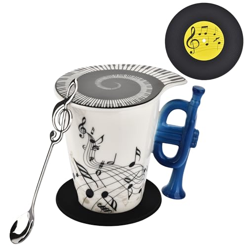 Taza de cerámica con diseño de trompeta de 12 onzas, diseño único de nota musical para té, café,...