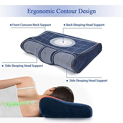 Image of Memory-Foam-Pillow-Orthopedic-Pillow-for-Neck-Pain-Cervical-Contour-Memory-Foam-Pillow-Orthopedic-Pillow-for-Neck-Pain-Orthopedic-Contour-Pillow-Support-Navy-Blue