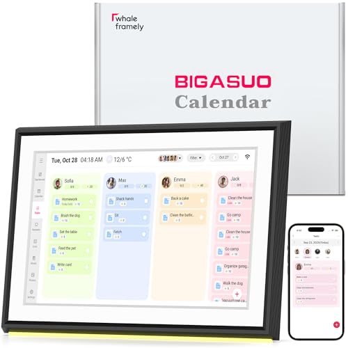 BIGASUO 10.1" Digital Calendar, Full HD Touchscreen Smart Planner,with Task & Reward Meal Plan Great for Family Schedules & Chore Organization, LED Reminder Light,Photo Display