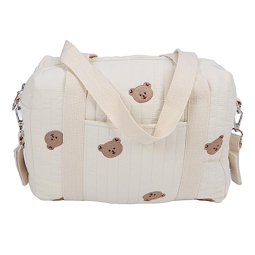 lyrlody Bolsa para Cochecito de bebé, Bolso de Algodón con Bolsillos con Cremallera para Pañales, Almacenamiento Espacioso para Mamás y Niños (Bolsa de oso)
