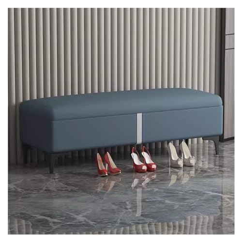 Banc de rangement bleu 120 cm en tissu avec coffre à chaussures