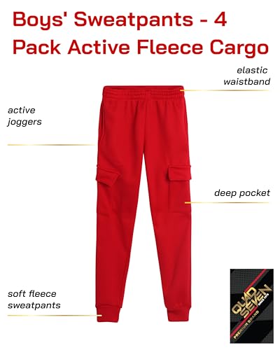 Quad Seven Boys Sweatpants - 4 Pack Active Fleece Boys Joggers or Cargo Pants for Kids - Performance Athletic Pants (4-18)2