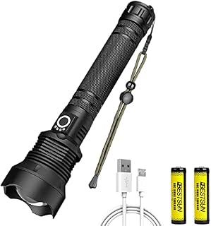 XLENTGEN Torches LED Super Bright 25000 Lumens, Most Powerful Rechargeable Torch, 3 Modes, Zoomable, Waterproof XHP70 Flashlight with Power Display for Camping, Hiking, Emergency (Batteries Included)