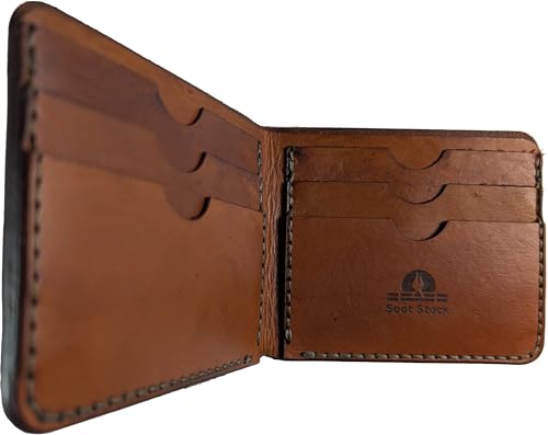 Men's Bi-Fold Leather Wallet, 6 Card Slots, Light Brown, Classic