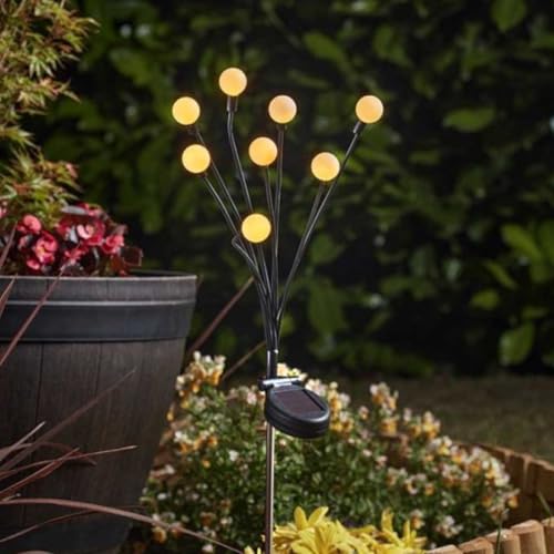 Garden Mile 8 Stem Globe Solar Firefly Lights Outdoor Garden Lights Solar Powered Waterproof White LED Pathway Lighting Ideal For Patio Yard Pathway Lantern Plant Decoration