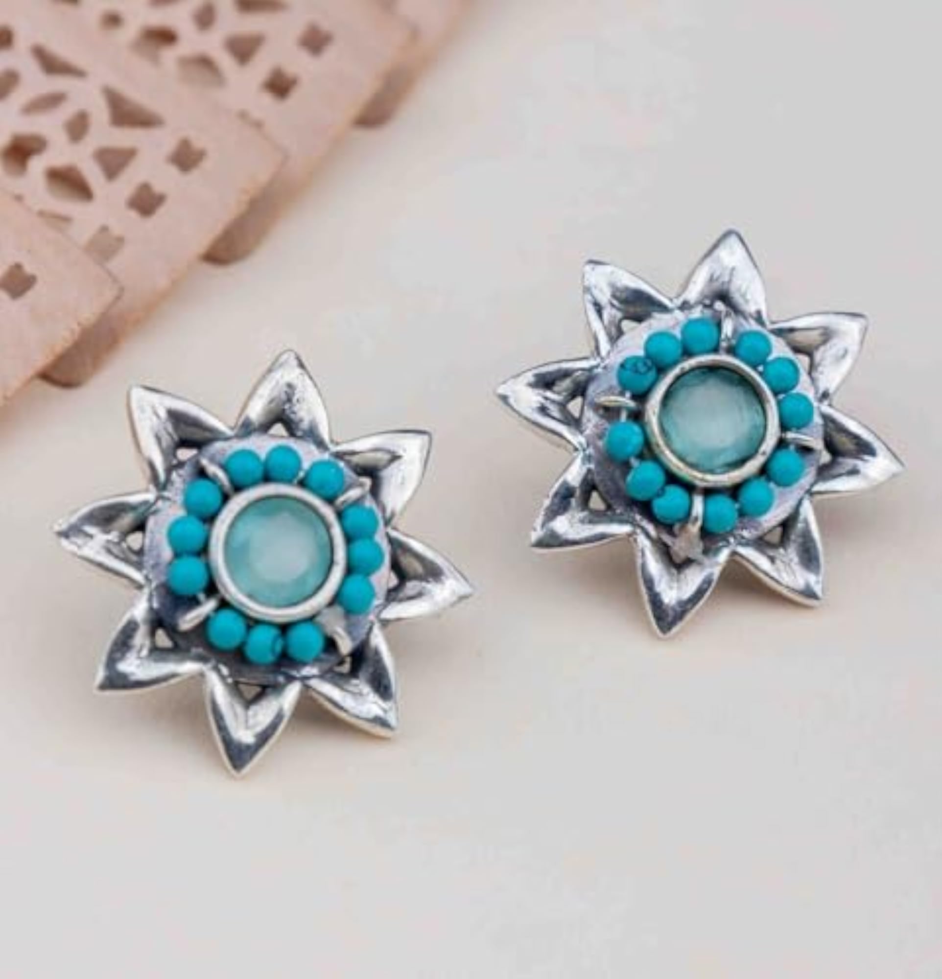 Women's 925 Sterling Silver Drop Stud Earrings, Floral Design