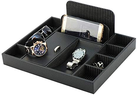 Massca PU Leather Box Valet Charging Station Multi-Device Office Desk Organizer. Perfect Nightstand Organizer Great for Your Wallet, Keys, Phones and Other Electronic Devices
