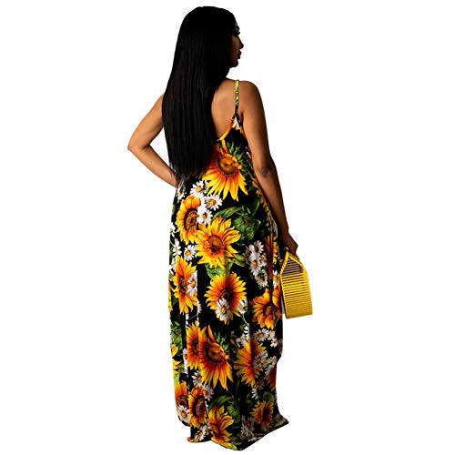 Image of BFFBABY Womens Summer Suspender Maxi Dress Plus Size Striped Printed Sleeveless with Pockets and Belt