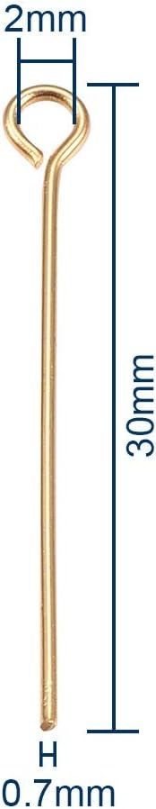 LiQunSweet 50 pcs 304 Stainless Steel Eyepins Golden Plated 21-Gauge Eye Pin Head Pins for DIY Jewelry Making Findings - 30mm(1.18 inch) Length