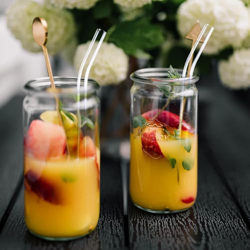 Image of E-COSMOS 5-Piece Reusable Glass Straw Set, 4 Bent Transparent Straws with 1 Cleaning Brush, Elegant Glass Drinking Straws for Hot or Cold Drinks, (4 Bent +1 Brush)