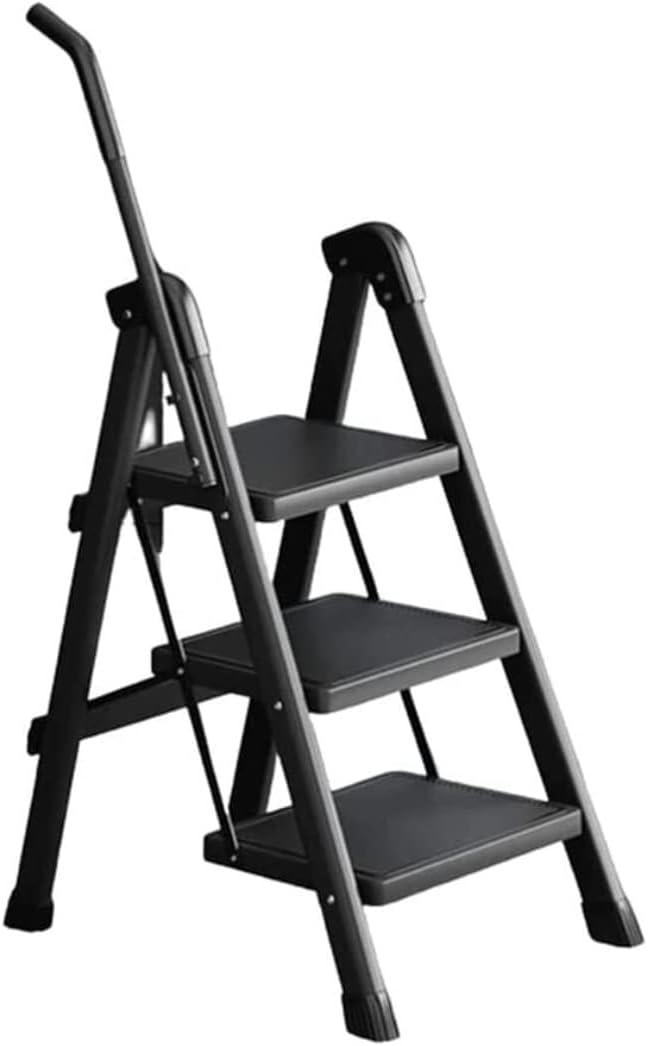 Step Ladder Folding Ladder with Handrails Small Step Ladder with Wide Pedals Multipurpose Step Ladders 330lb Folding Ladder Telescopic Ladder(Color:Black,Size:3 Step Ladder)