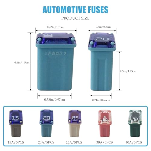 Kit de fusibles automotrices M-CASE Norheirui, 25 unidades, fusibles microcartucho multicolor de 15 A a 40 A para autos y SUV miniatura 3