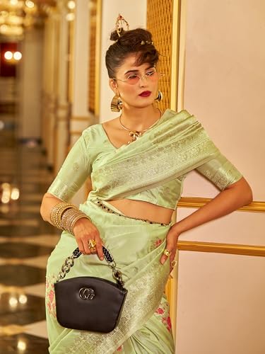 Image of SWORNOF Women's Banarasi silk Saree With Unstitched Blouse Piece