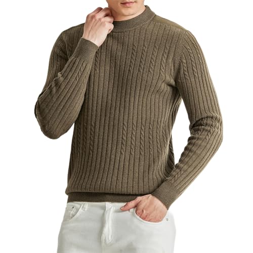Men's Pullover Fashion Thick Sweater Crew Neck Wool Sweater Loose Fit Knit Long Sleeve Sweater with Suede Patchwork2