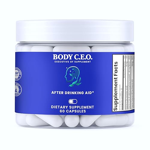 Body C.E.O. After Drinking Aid - Electrolyte Balance & Recovery - DHM (Dihydromyricetin), L-Cysteine, Prickly Pear, Milk Thistle, Zinger, Vitamin-B for Recovery - Filler-Free Formula - 60 Capsules