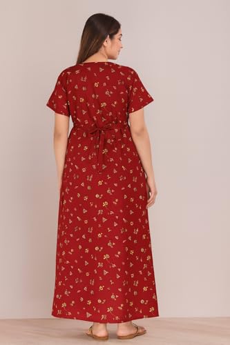 Image of NILOUFO Women's Cotton Jaipuri Nighty Gown - Pack of 2 Rajasthani Print Night Dresses | Maxi Sleepwear with Pocket | Soft Embroidered Loungewear for Ladies