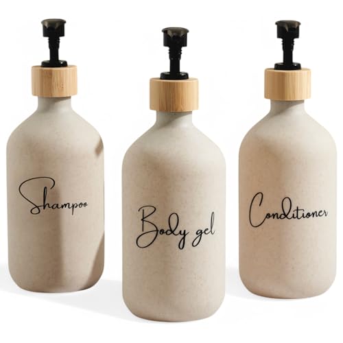 Flacon Pompe Vide Rechargeable Distributeur Savon Liquide Crème Lot 3 Bouteilles Shampoing Gel Après Shampoing Salle de Bain Hôtel Design Élégant...