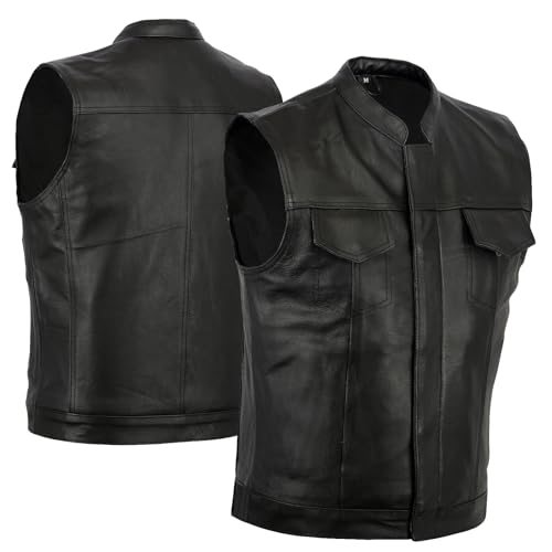 Bikers Gear Australia The Revolver – Gilet de moto en cuir sans manches, style Sons of Anarchy – Noir – Taille 3XL