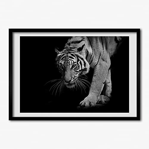 Affiche tigre encadrée 70x50 cm sous cadre en bois MDF pour déco salon contemporain