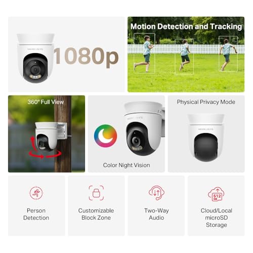 Mercusys MC500 Outdoor Pan/Tilt Home Security WiFi Smart Camera | 2MP 1080p Full HD Live View | 360° Visual Coverage | Night Vision | Support Alexa & Google Assistant | 2-Way Audio