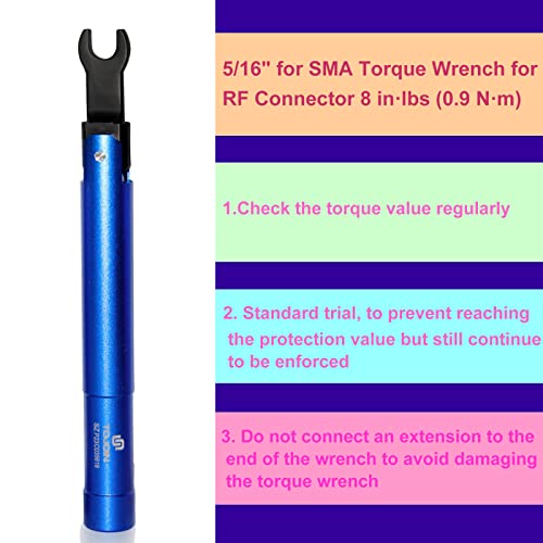 Tojoin 1 Pcs Sma Torque Wrench For Rf Connector 8 In·lbs (0.9 N·m) Opening 8Mm (5/16") For Sma 3.5Mm/2.92Mm Adapter Convertor Portable Spanner For Professionals Industry Blue #TOP5