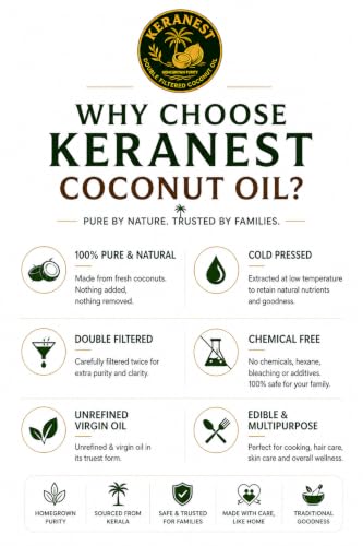 Image of Keranest Home Grown Purity Virgin Coconut Oil Cold Pressed Double Filtered Multipurpose Kitchen Hair Body Household Use 500 ml