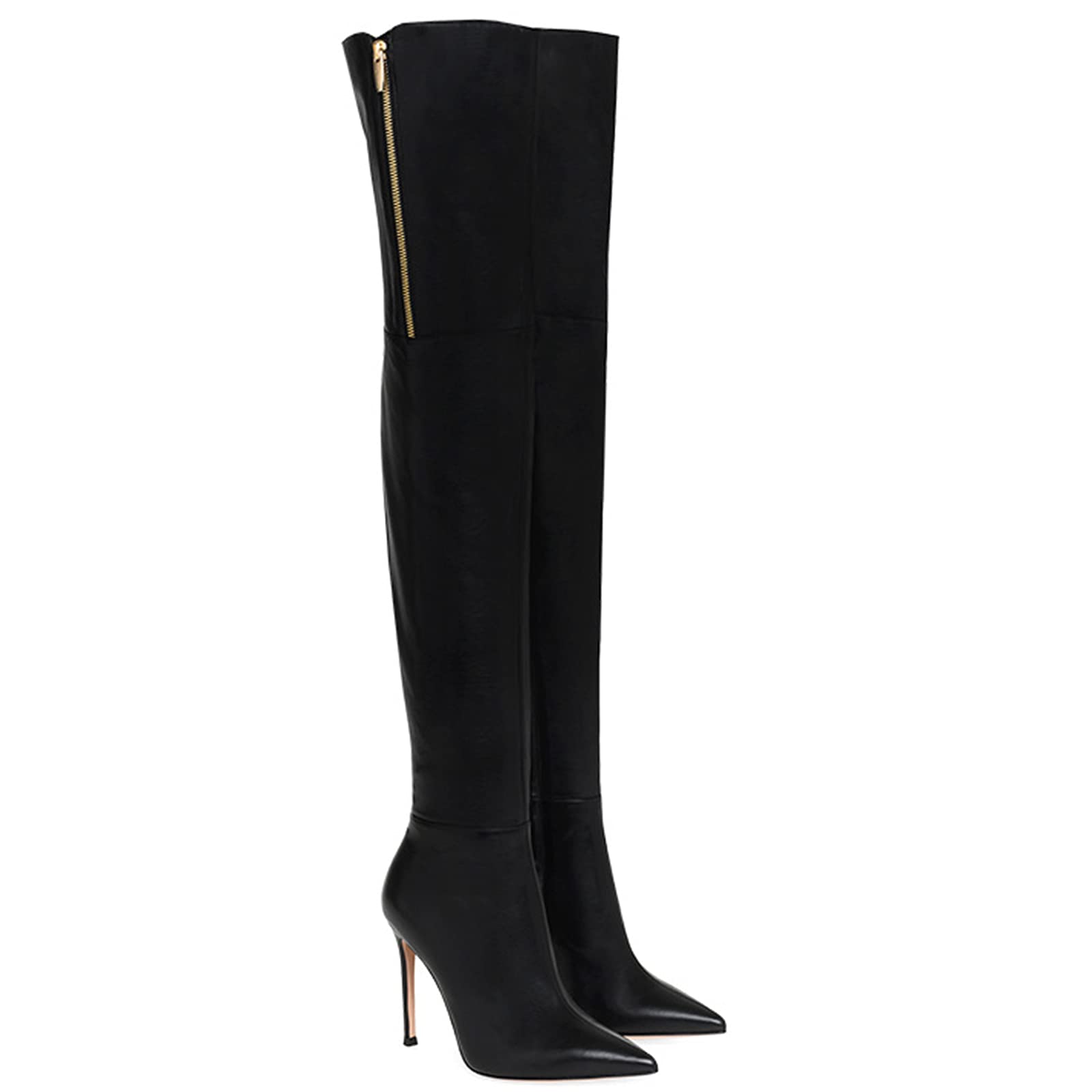 Unisex Herren Damen Sexy Schwarz Spitz Oberschenkel High Overknee Stiefel Fetisch High Heel Stiletto Stiefel Schuhe Größe 34-46