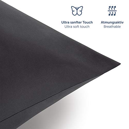 Blumtal Basic Bettwäsche 135x200 cm & Kissenbezug 80x80 cm - Bettbezüge aus Atmungsaktivem Mikrofaser, Superweiches Bettbezug Set, Oeko-Tex Zertifiziert, 2teilig - Anthrazit - Image 3