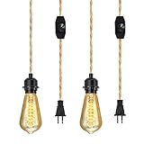 LYOOWNG Plug in Pendant Light Cord, Farmhouse Pendant Light Kit, 15FT Hemp Rope Plug in Hanging Light Cord Kit with Dimmer Switch, E26 E27 Light SocketCord DIY LightFixture, 2Pack