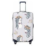 Ghjkfbf Funda protectora para maleta de equipaje, con estampado de caballos adorables, fundas lavables con cremallera oculta, Negro -, L